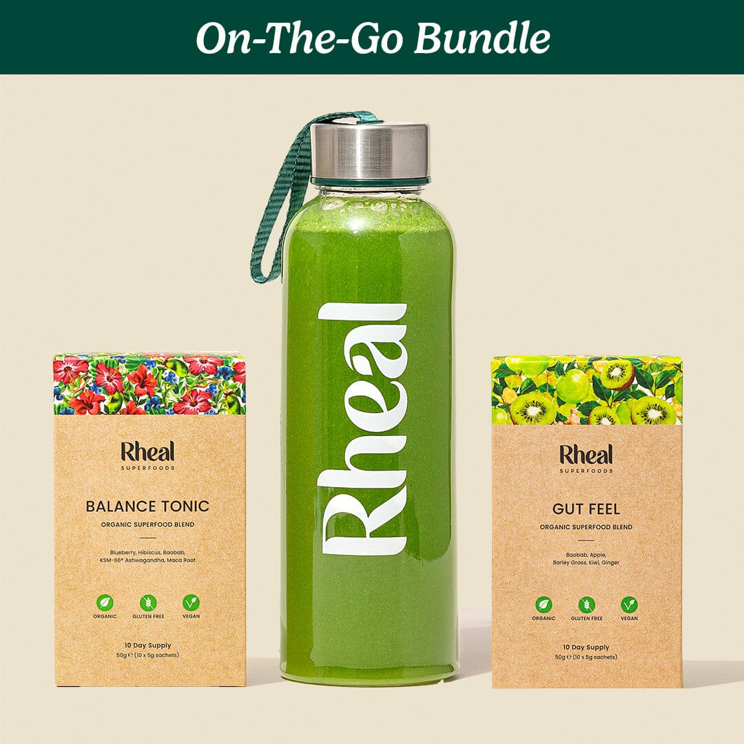 Gut Feel PK10 sachet + Balance Tonic PK10 sachet + Bottle Bundle Product Rheal Superfoods 
