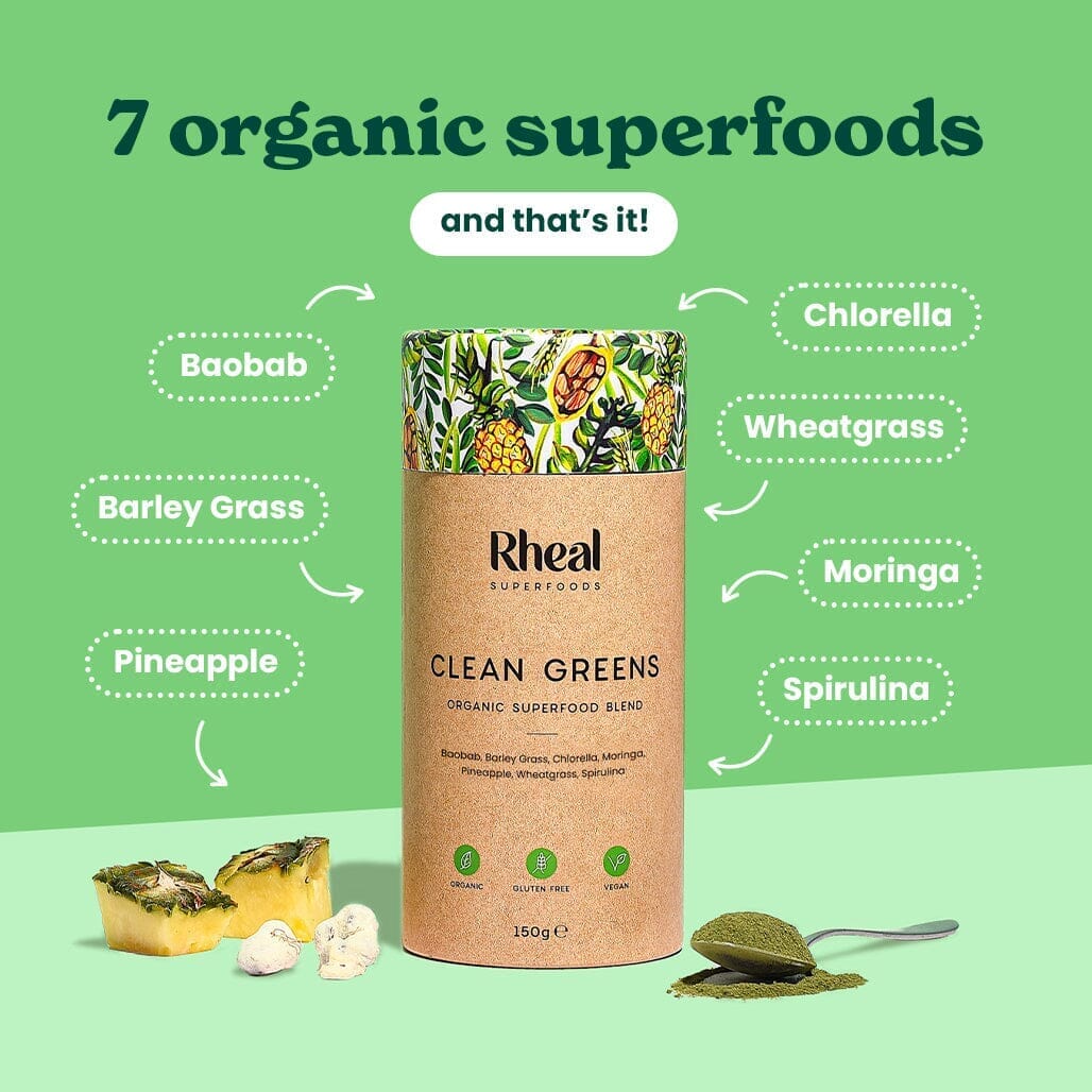 Organic Clean Greens Product Rheal Superfoods 