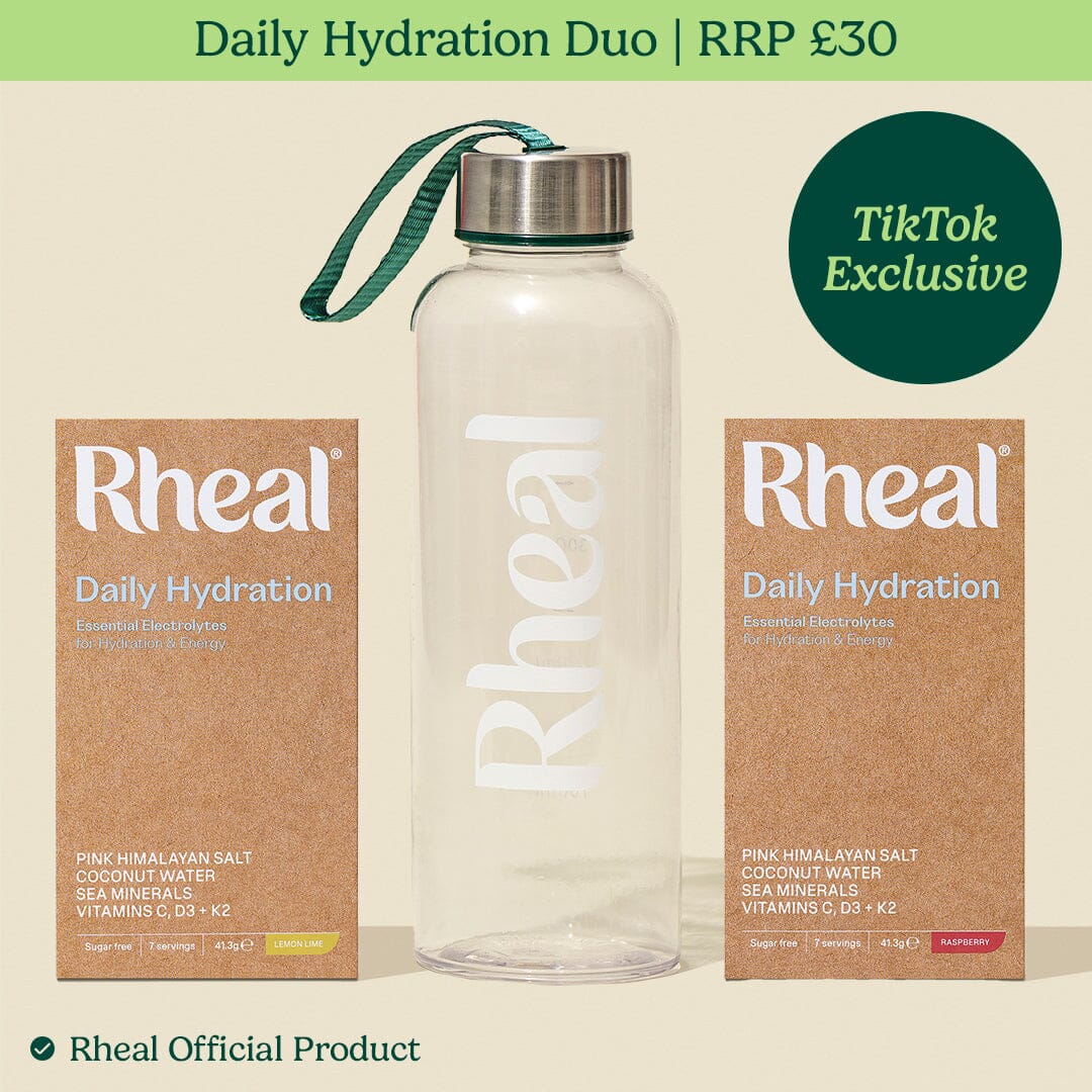 Raspberry Hydration 7pk + Lemon Lime Hydration 7 pk + Clear Bottle Product Rheal Superfoods 